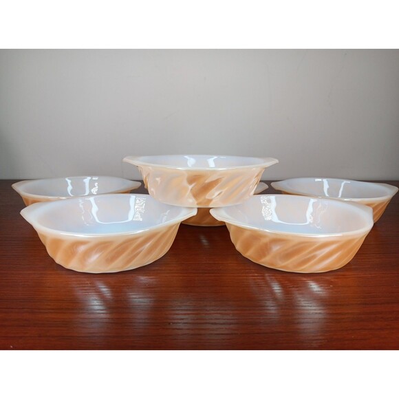 Anchor Hocking Fire King Peach Lusterware Individual Casserole Dishes Set/6 EUC - Picture 1 of 6